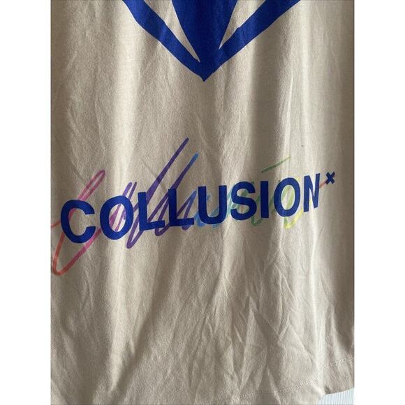 Collusion Men's Tan High Neck Graphic Tee Diamond Print Grunge Medium Streetwear - Picture 4 of 10